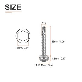 DTGN #10x1-1/4" Hex Washer Head Self Drilling Screws - 100Pack - Good for Machine - 410 Stainless Steel - Self Tapping Sheet Metal Screws