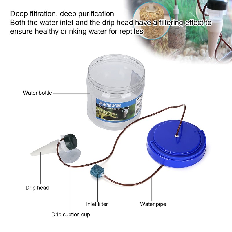 Pssopp Reptile Water Dripper Kit, Reptile Drinking Feeder with Filtering