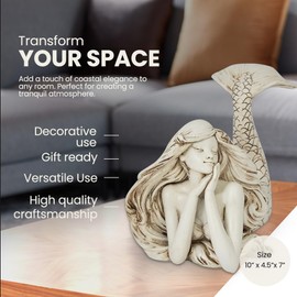 Decoronix Distressed Mermaid Figurine Statue – 10x7 Inches – Coastal Beach Decor for Bathroom, Shelf and Living Room – Vintage Laying Figurines Home Decor – Mermaid Core Gift and Art
