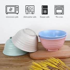 12pcs Plastic Wheat Straw Dinnerware Sets, Wheat Straw Plates and Bowls Sets for 4 College Dorm Room Essentials Microwave Dishwasher Safe (Colourful)