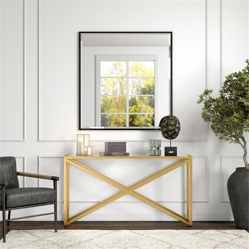 Calix 55'' Wide Rectangular Console Table in Brass