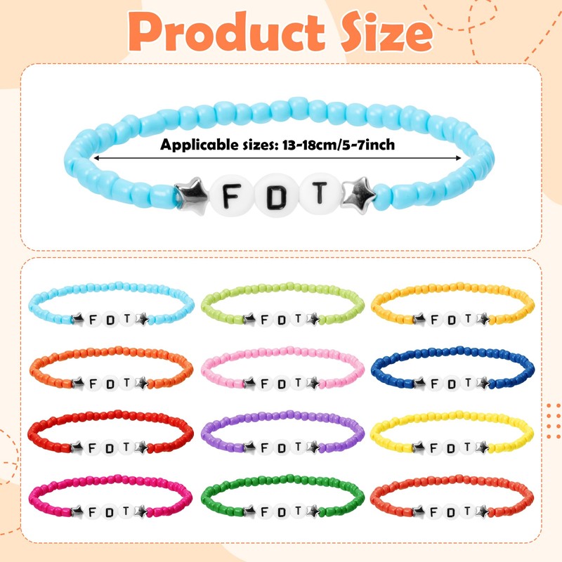 BHronony FDT Bead Friendship Bracelets - 12pcs Colorful Jewelry for