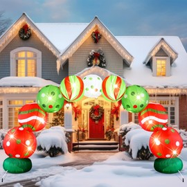 VIHOSE 8.2 FT Giant Christmas Inflatables Archway Christmas Blow Up Ball Arch with Built in LED Lights Lime Green Elf Balls Swirl Candy Cane Decoration for Xmas Party Outside Garden Lawn