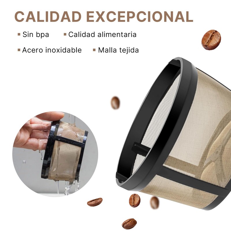 Filtros de Café Reutilizables de Acero Inoxidable, 2 Piezas, para