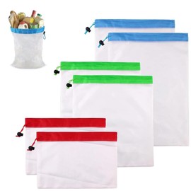 6 Pcs Reusable Produce Bags Washable Mesh Pouch Toy Storage Organizer Versatile See-Through Drawstring Bag for Toys Grocery Fruits Vegetables and Small Items (3 Various Sizes)