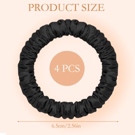 4 Pcs Silk Scrunchies | Silk Hair Ties | Satin Scrunchies | Elastic Hair Bands | Hair Bobbles | Hair Scrunchies for Women | Hair Ties No Damage | 4 Pcs Black Hair Ties