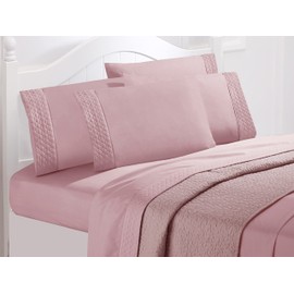 Elegant Comfort Luxury Soft Coziest 4-Piece Bed Sheet Set 1500 Thread Count Egyptian Quality Microfiber Wrinkle Resistant Beautiful Quilted Design on Flat Sheet and Pillowcases, Queen, Dusty Rose