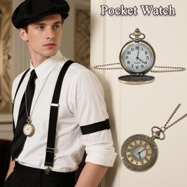 1920s Flapper Gatsby Accessories Costume Set Fashion Roaring 20's Cosplay Theme Set with Headband Headpiece for Women Men (Black, Mens)