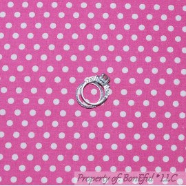 Signature BonEful Fabric FQ Cotton Quilt Pink Bright Hot White Little Polka Dot Stripe VTG
