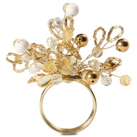 DII Napkin Rings for Weddings, Dinners, Parties, or Everyday use, Set of 6, Cluster Gold Beads