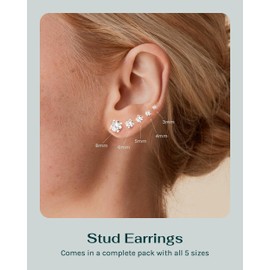 PAVOI Waterproof Five Pairs Stud Earrings for Women - 14K Yellow Gold Plated Stainless Steel Pack of 5 Cubic Zirconia Earrings for Men and Women - Hypoallergenic Premium CZ Studs Set