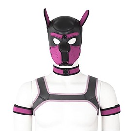 CelILucky Adults Neoprene Puppy Hood Custom Animal HeadMask Novelty Costume Dog Hood Mask,Collar,Armband andHarness Set (Pink)