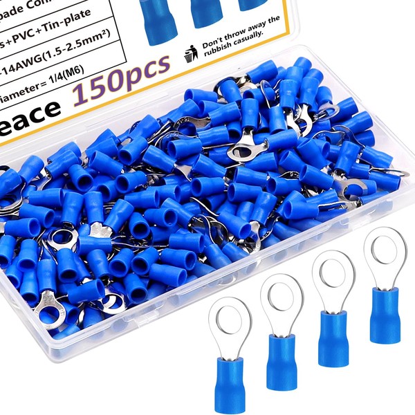 smseace 150pcs 1/4(M6) Terminales de anillo aislado Conector de cable