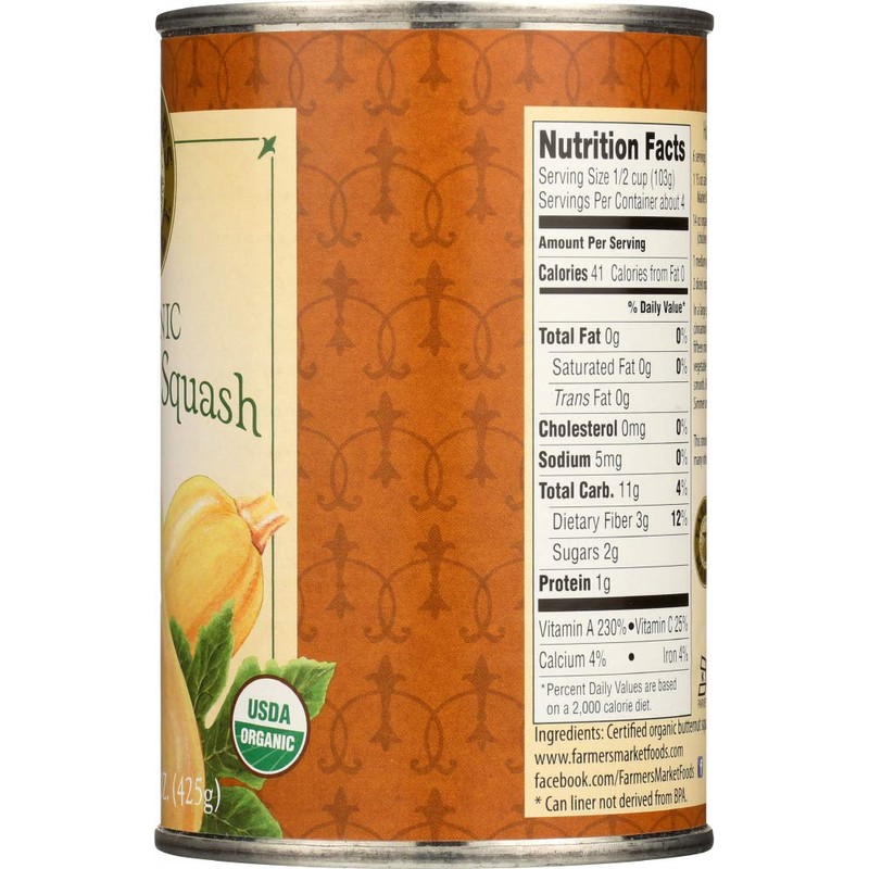 Farmer's Market Organic Canned Butternut Squash Puree, 15 Ounce (Pack