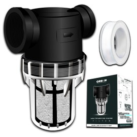 ORBON Inline Water Filter – 1" FNPT to FNPT, Fine Mesh Sediment Filter with Crystal Resin Balls for Whole House, Under Sink, Shower, Washing Machine, Garden Hose, Tap – Reusable Pre-Filter Strainer