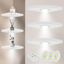 Qupui Corner Floating Shelves for Wall Set of 3, 10inch Corner Shelf Wall Mount Organizer, Wood Hanging Corner Shelf for Living Room Bedroom Bathroom Kitchen and Small Plant Photo Frame