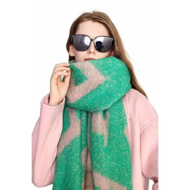 Yatemiole Women's Fashion Scarf F-font Double Sided Reversible Contrast Scarf for Winter (Green)