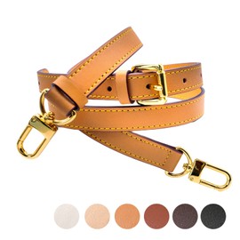 Masamilk Genuine Leather Shoulder Belt, Bag Strap, Cowhide Leather, Thin, Width 0.7 inches (1.8 cm), Replacement, Single Item, Camel × Gold
