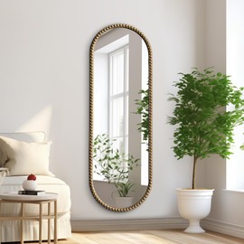 ietat Antique Gold Full Length Mirror Oval Full Body Wall Mirror Baroque Beaded Mirrors Gold Metal Framed Decorative Wall Mirror for Bedroom Entryway 47"X16"