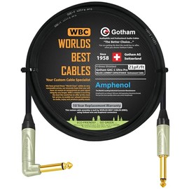 Gotham GAC-1 Ultra Pro (Negro) - Cable para instrumento de guitarra y bajo de alta calidad (21 pf/F) Amphenol QM2R-AU y QM2P-AU de ¼ de pulgada (0.250