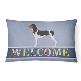 Caroline's Treasures BB8315PW1216 Brazilian Terrier Welcome Canvas Fabric Decorative Pillow, Blue Machine Washable, Indoor Outdoor Decorative Pillow for Couch, Bed or Patio, 12HX16W
