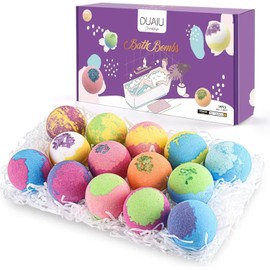 Set de regalo DUAIU de 14 piezas Bombas de baño orgánicas con aceites esenciales naturales. Set de regalo de baño relajante para mujeres, niños, ella 