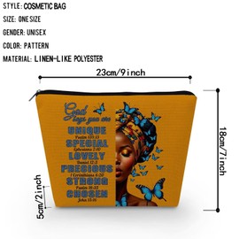 Livel lhood African American Makeup Bag Cute Small Canvas Organizer Zipper Pouch God Says You Are Unique Cosmetic Bag Bible Inspired Birthday Present for Black Women Friends, asnt0752, Small