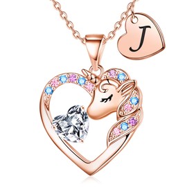 Gifts for Friends Female, Unicorn Necklace for Girls | Friend Gifts for Women | Rose Gold Necklace | J Jewelry for Girls | Heart Necklace | Unicorns Gifts for Girls | Birthday Gifts for Friends