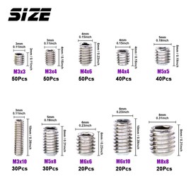 Swpeet 350 Pcs Stainless Steel Allen Head Socket Hex Grub Screw Assortment Kit, Including 10 Sizes M3/4/5/6/8 Stainless Steel Internal Hex Drive Cup-Point Set Screws for Door Handles