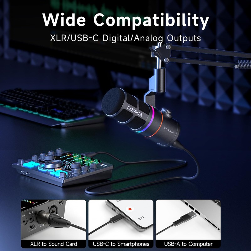 COMICA EJoy D10(A) USB/XLR Dynamic Gaming Microphone – Boom Arm