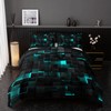 Neon Turquoise Black Comforter Set Queen Geometric Kids Bedding Set,3