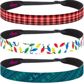 Hipsy 3-pack Adjustable Non Slip Christmas Holiday Headband Festive 7/8" Winter Hair Bands for Women Girls & Nurses (Sweater/Lights/Red Plaid 3pk)