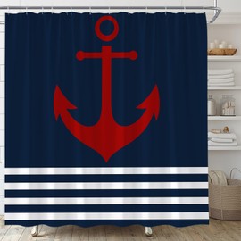 UEAUUN Navy Blue and White Striped Shower Curtain Anchor, 70x70 Inch