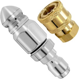 2 Pcs 5000 PSI Sewer Jet Nozzle with Pressure Washer Coupler, Stainless Steel 1/4 Inch Pressure Washer Drain Jetter Hose Nozzle and Brass Fittings Quick Connector, 1/4'' Quick Connect to Female NPT