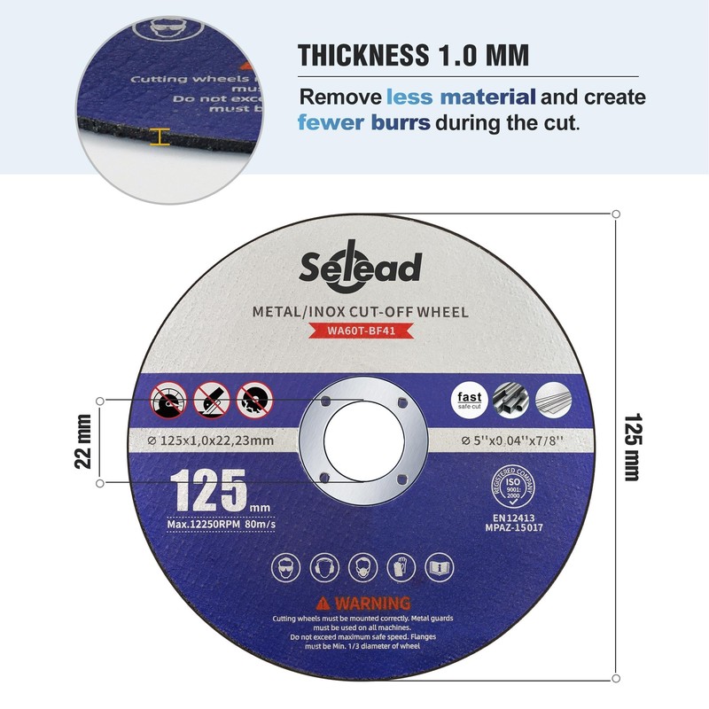 Selead 25 PCS Cutting Discs 125mm Metal and Stainless Grinder