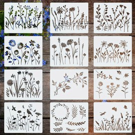 seimeinoki Stencil Sheet, Set of 12, 12 Types, Spring Patterns, Flowers, Grass, Birds, Butterfly Patterns, Notebooks, Drawing Templates, Illustrations, Stencil Plates, Drawing Templates, Drawing