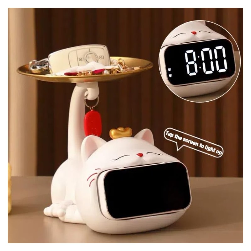 Itigoitie Cute Cat Desktop Clock Decoration,Smart Electronic Digital Mute Clock,Living