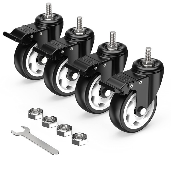 HOLKIE Caster Wheels 4 inch Total Locking Stem Casters, 3/8"