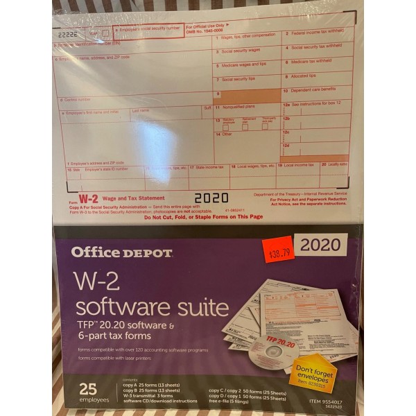 Office Depot 25 Office Depot W-2 Software Suite 2020 2-Up,