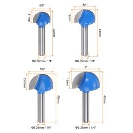 HARFINGTON Router Bit Core Box Set 1/4 Shank 5/8" 3/4" 57/64" 1" Cutting Dia. Round Nose Router Bit 2 Flutes Carbide Cove Box Cutter for Woodworking Cutter Tool 4in1 Set