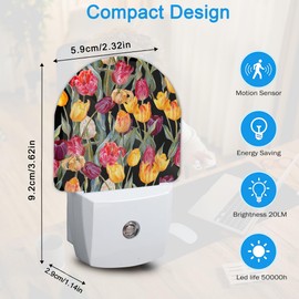 YESPOAK Vintage Tulips Night Light, Auto Sensor Night Lights Plug Into Wall Decor, Home Indoor Stairway Kitchen Corridor, Boys Girls Women Men Room Gifts