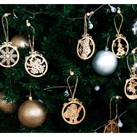 Anstore Christmas Pendants, 12 Pieces, Wooden Pendant, Christmas Tree Decoration, Wooden Decoration for Christmas Tree Decoration, Christmas Tree Ornaments