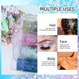 Prreal 2 x Body Glitter, Mermaid Face Glitter Stick Makeup Holographic Sequins, Hair Glitters Eyeshadow Body Shimmer for Rave Accessories, Stage Christmas Festival Makeup Glitter (Light Pink + Pink)