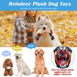 Christmas Dog Toys, Xmas Squeaky Dog Toy for Puppy Small Medium Large Dogs, Dog Christmas Toys Reindeer Dog Chew Toys, Durable Tug of War Interactive Plush Knot Dog Toys, Christmas Dogs Gifts