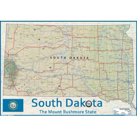 South Dakota State Physical Poster Map - 16.5 x 23.8 Inches - Paper Laminated