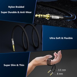 Elecan 3.5mm AUX Cable 8 Ft/2 Pack (Hi-Fi Sound-Zinc Alloy Case-OD 3.5MM-Ultra Slim&Soft) Auxiliary Stereo Audio Cable Braided 1/8 inch 3.5 mm AUX Cord for Headphones,Car,Home Stereos, Speaker,Phones
