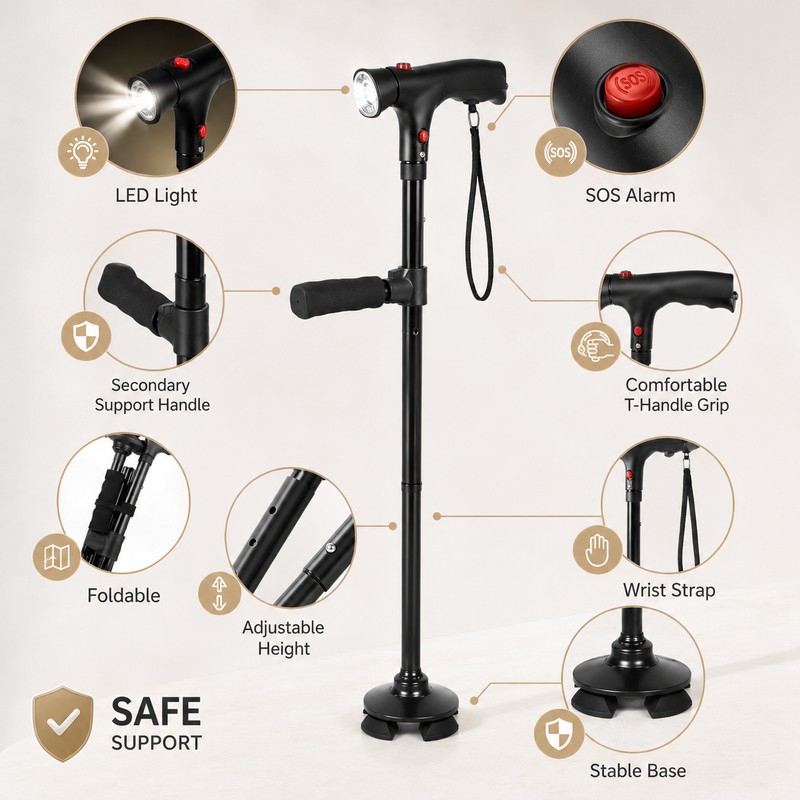 Folding Walking Cane for Seniors – Adjustable Aluminum Mobility Stick