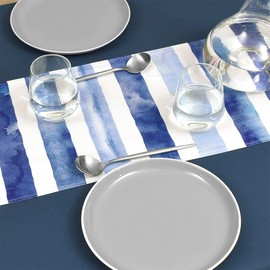 Style Decor W2700300 Laminated Table Runner, Waterproof, Nordic Table Center, 39.4 inches (100 cm), Wipable, Marine, Blue Line, Border