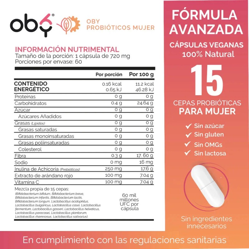 Probioticos Mujer Billion Cepas Prebióticos Arándano Inulina Achicoria Vaginales Intestinal