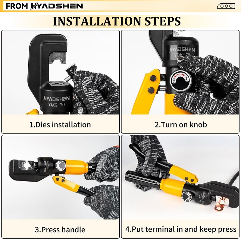 HYADSHEN 6 Ton Hydraulic Crimping Tool 12 AWG to 2/0